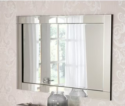 Moderner Deko Design Silber abgeschrägter Wandspiegel Silberrahmen Free Style 120x80cm