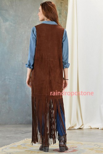 New Womens Sleeveless Cardigan Vest Open Front Draped Long Duster Tassels Hem - Picture 8 of 16