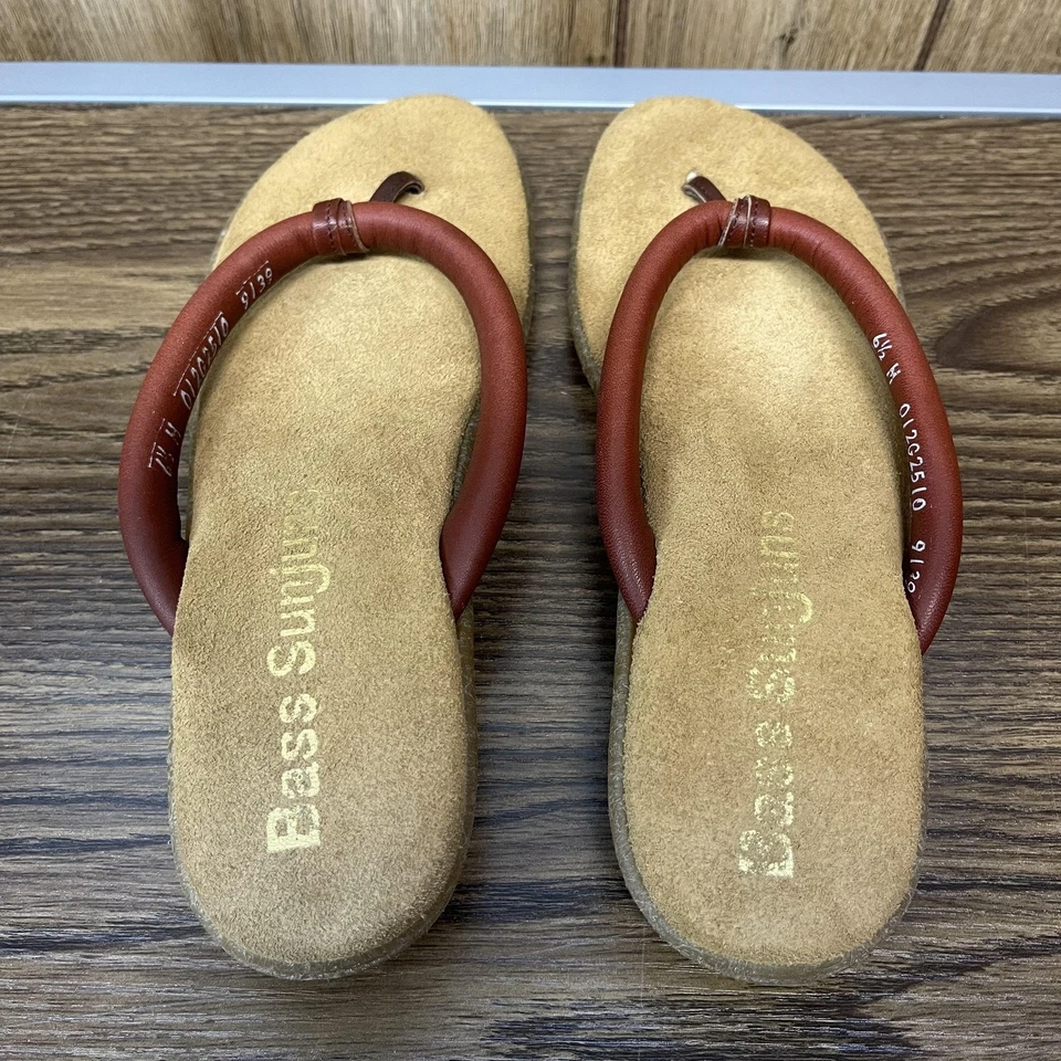 Sandalias GH Bass Sunjuns para mujer talla 6,5 M cuero marrón tostado tanga zapatos cómodos Foto 4 de 4