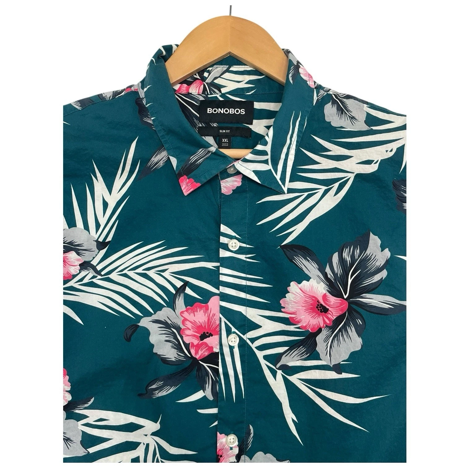 Bonobos Slim Fit Shirt Mens XX Large Green Floral Hawaiian Tropical Beach Aloha