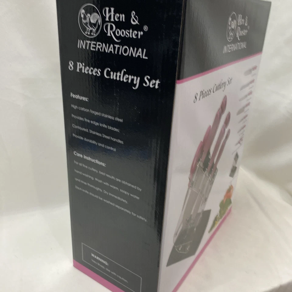 New-in-Box Hen & Rooster 8-Piece Kitchen Knife Set Pink HRI-036 Stainless — 第 3/4 张图片