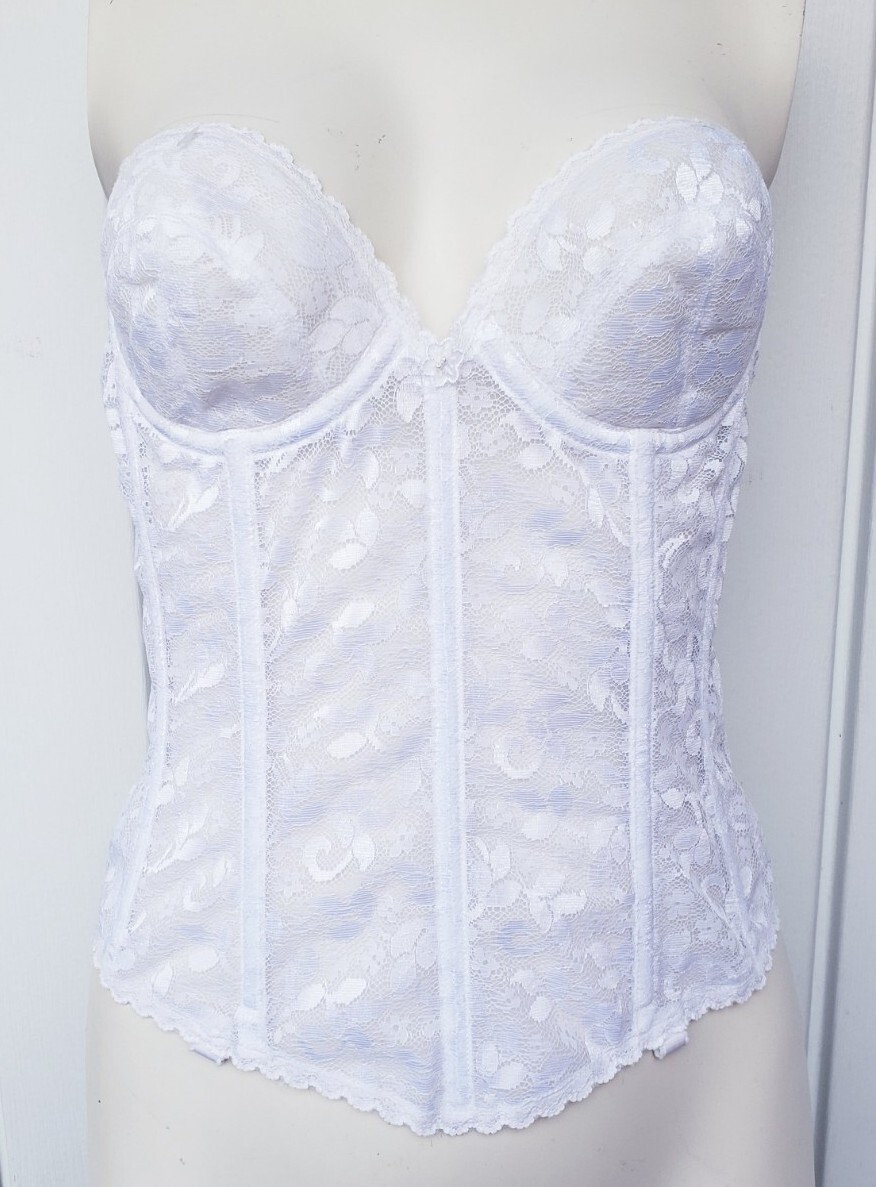 Vintage Carnival Longline Bra Size 36A White Lace Bri… - Gem