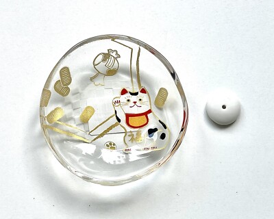 Japan Adelia Happy Mono Serie Meneki Glückskatze Glasplatte Räucherstäbchenhalter