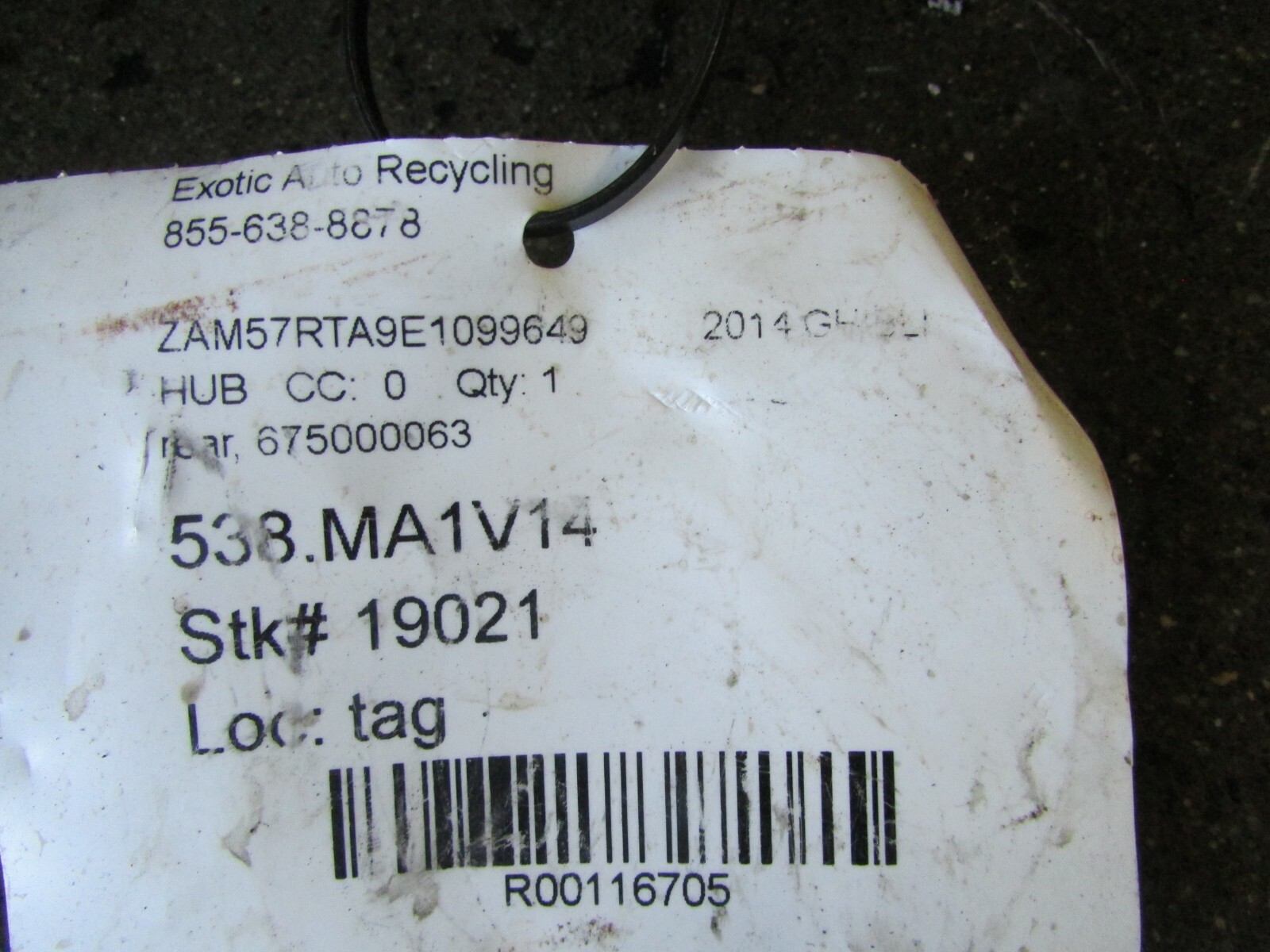 2014 Maserati Quattroporte, Ghibli, Rear Wheel Hub Bearing, Used, P/N 675000063