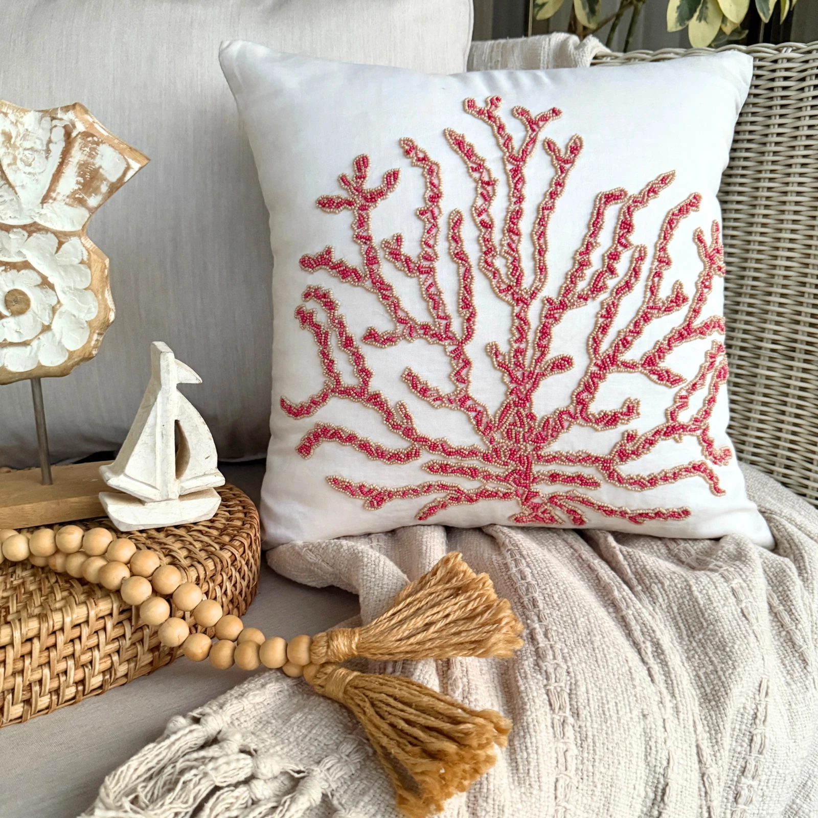 Sofa Cushion Cover Red 16"x16", Home Decor Cotton Sea Creatures - Coral Secrets
Opens in a new windo