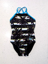 CUTE GK ELITE Gymnastics Dance Leotard LAURIE HERNANDEZ Small Palm Tree STRIPES
