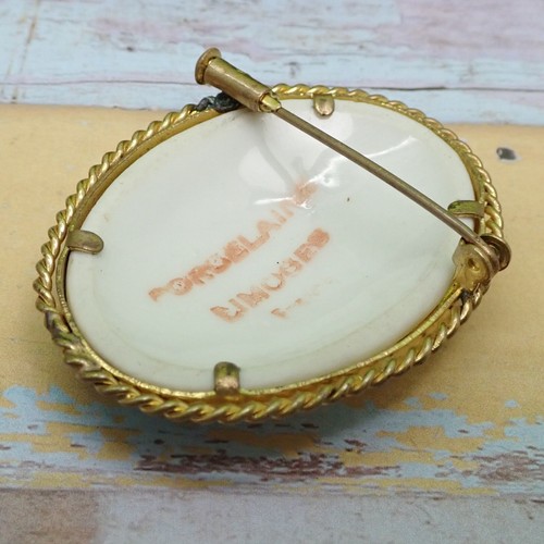 Antiguo Francés Limoges Porcelana Dama Retrato Pin Cuerda Firmado TAL CUAL - Imagen 4 de 7