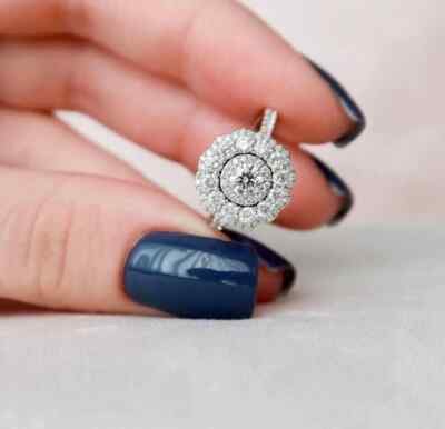 2,50 ctw Doppel Halo Moissanit 935 Silber Verlobungsring LEBENSLANGE GARANTIE