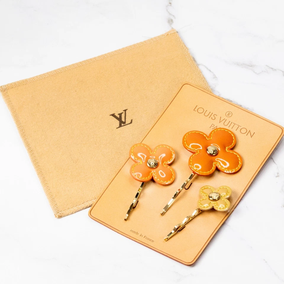 LOUIS VUITTON Vernis Barrette fleur Hair Clip Set x3 M92259 Flower Hairpins [S] - Image 3 of 4