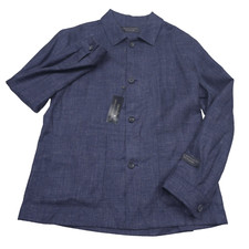 G1N with tags 598 Bloomingdales Navy Blue Melange Micro Hopsack Wool Chore Jacke