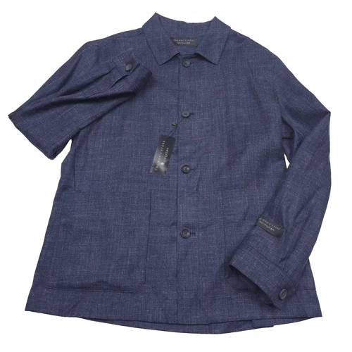 Bloomingdales Wool Chore Jacket Mens 42R Navy Blue Melange Micro Hopsack  - product listing photo
