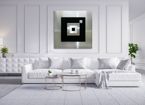 ORIGINAL ABSTRAKT METALL Bild Modern Schwarz Silber Grau Abstrakt Wandbild Deko - Bild 5 von 5