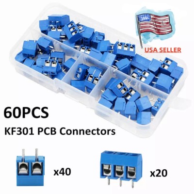 60PCS KF301-2P/3P PCB Mount Screw Terminal Block Connector 5mm Pitch Brass