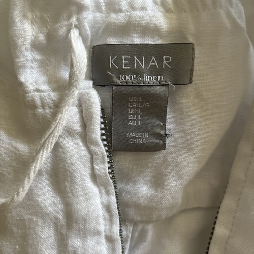 Kenar Shirt Woman’s L White Cover Up Tunic Hooded Sleeveless Zipper 100% Linen - Picture 12 of 13