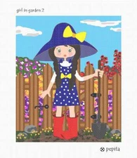 Girl In Garden 2 Needlepoint Kit or Canvas