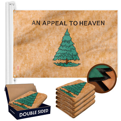 5 Pack: An Appeal to Heaven Tea-Stained Flag 3x5 Ft Double Sided Embr 420D Poly