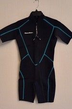 NEW Sea Skin Women's 3mm Shorty Wetsuit Adult Size Small Black With Teal Trim