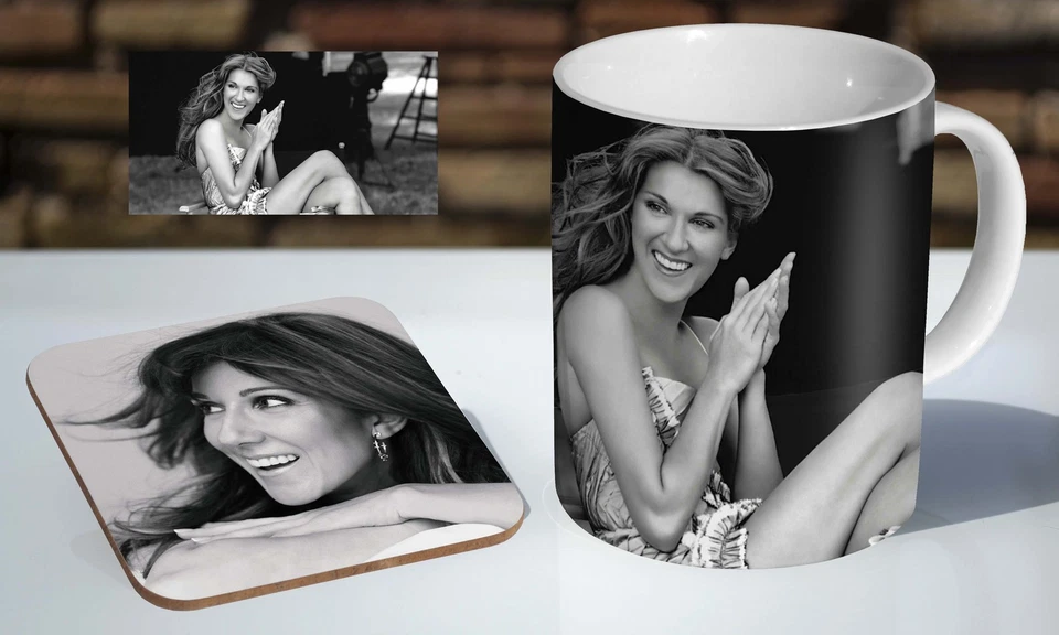 Celine Dion BW Tea / Coffee Mug Coaster Gift Set
