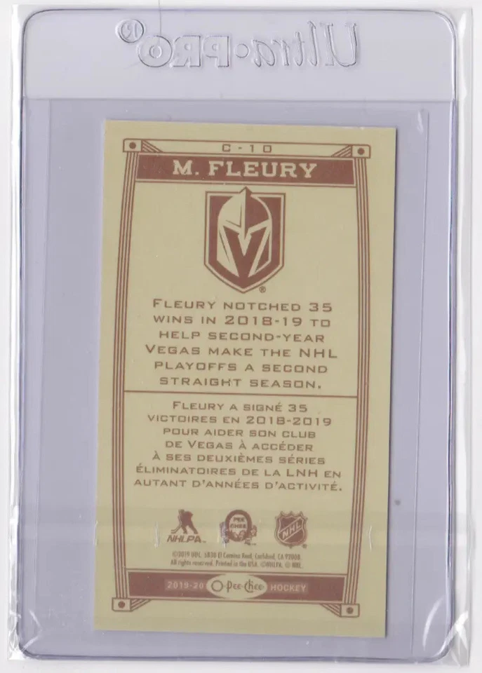 2019-20 O-PEE-CHEE CARAMEL MINIS INSERT MARC-ANDRE FLEURY #C-10 GOLDEN KNIGHTS - Image 2 of 2