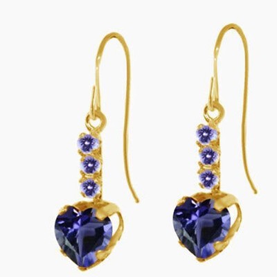 1 2/5 Ct Heart Shape Simulated Blue Tanzanite Dangle Earrings 14K Gold