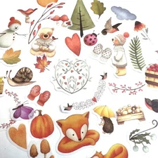 Christmas Snowman Bear Fox Washi Paper Stickers Collage Junk Journal Scrapbook