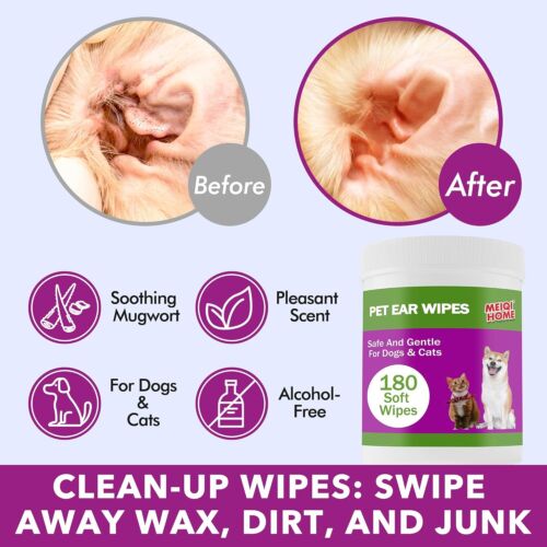 180 Count Dog Ear Cleaner Wipes ,Dog Ear Wipes ,Gently Remove Ear Wax, Debris. - Picture 6 of 6