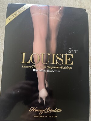 Honey Birdette Thigh High Stockings LUX SEXY NEW Diva L Glitter Seam Champagne