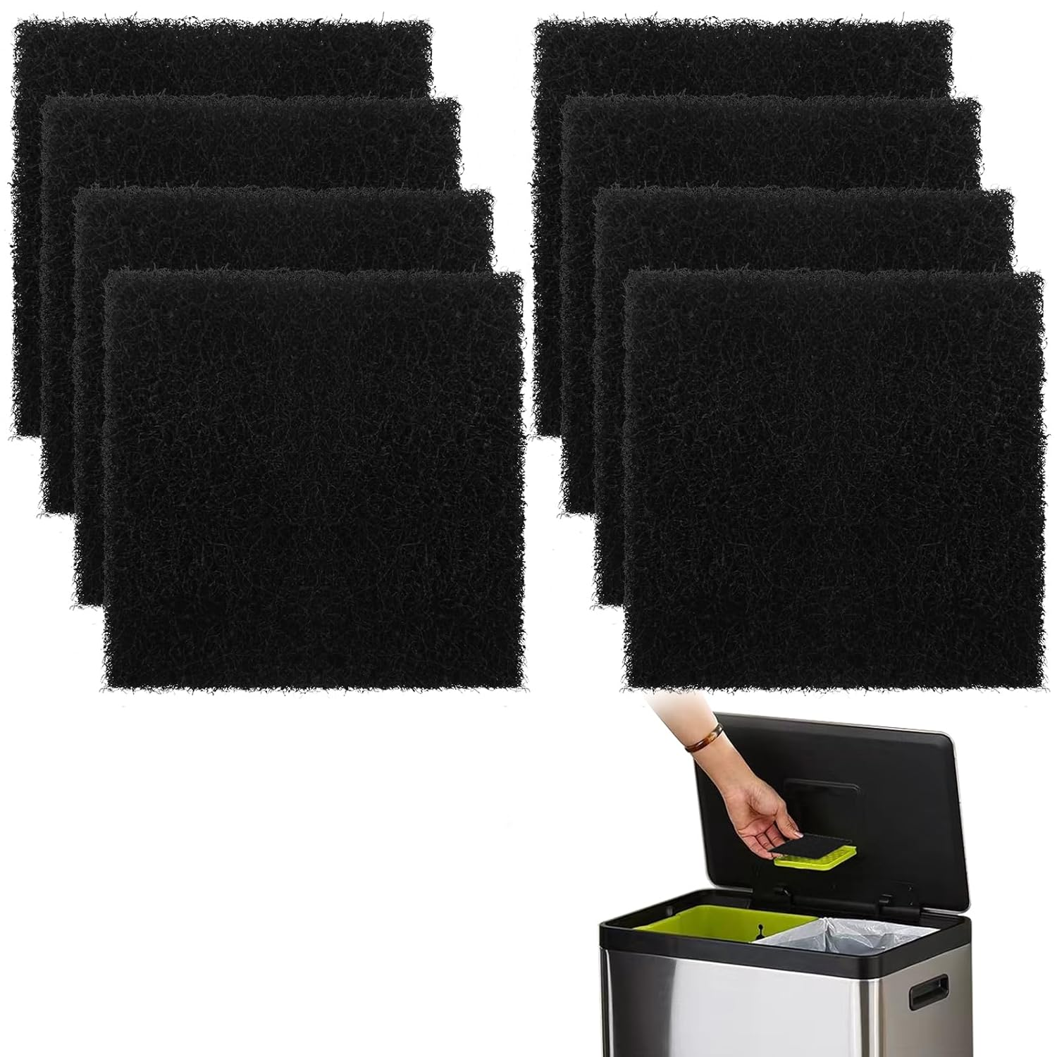 Trash Can Odor Absorbing Filter Refills for EKO Garbage Cans, Activated Charcoa