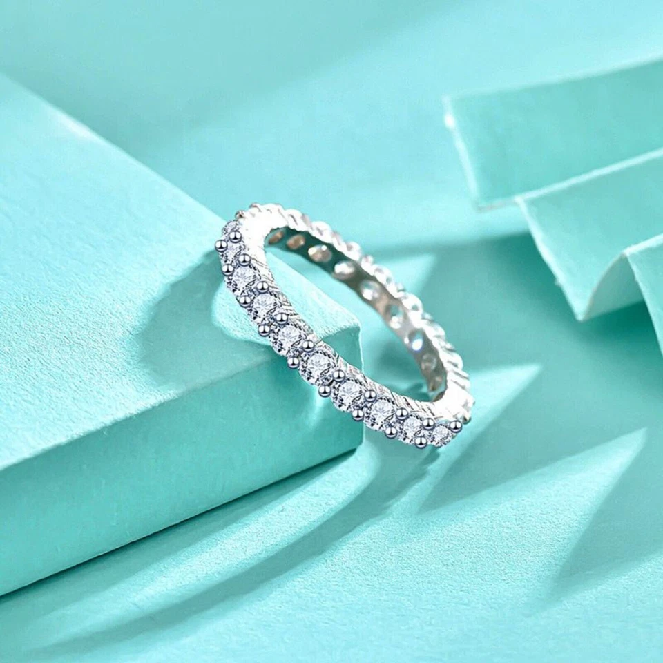 CZ Lines Simple 925 Sterling Silver Woman Girls Fashion Jewelry Anello misura 6 - Immagine 4 di 4