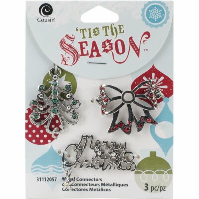 Cousin Tis The Season Connectors (3 Pack), Silver Bow and Tree