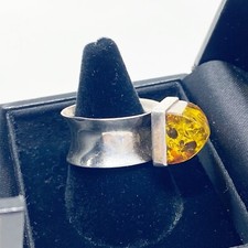 Amber Sterling Ring Sz 7 Wide Band Runway Bold Pyramid