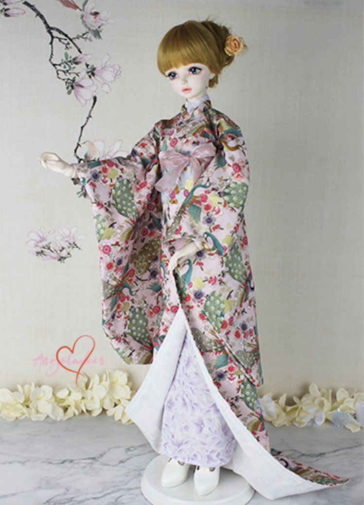 1/4 1/3 BJD Doll Clothes Light Pink Japanese Kimono Suit Full