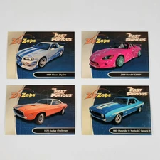 4 Zip Zaps-  Micro RC Cars Cards - Fast and Furious - Nissa / Honda / Dod / Chev
