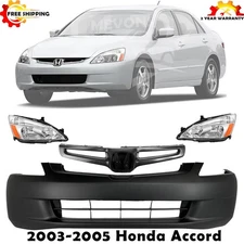 Front Bumper Cover Fascia & Headlight Assembly Kit For 2003-2005 Honda Accord
