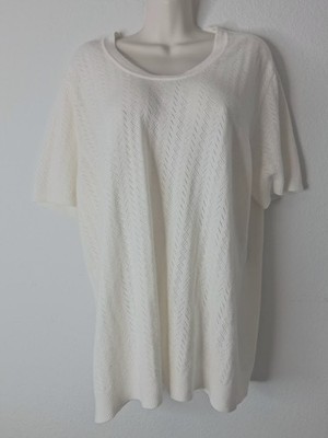 White Stag Woman Ribbed Short Sleeve Pullover Blouse White Size 18W 20W Stretch