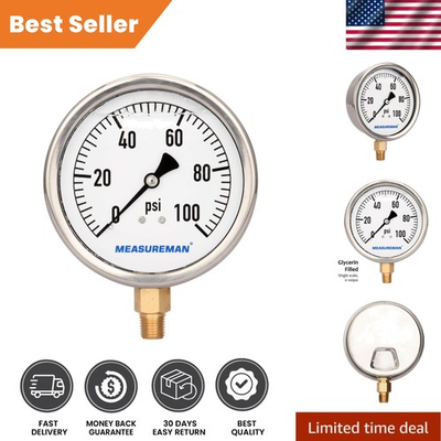 #ad #ad 4quot; Dial Size Glycerin Filled Plumbing Pressure Gauge 0 100psi Stainless St... $25.64