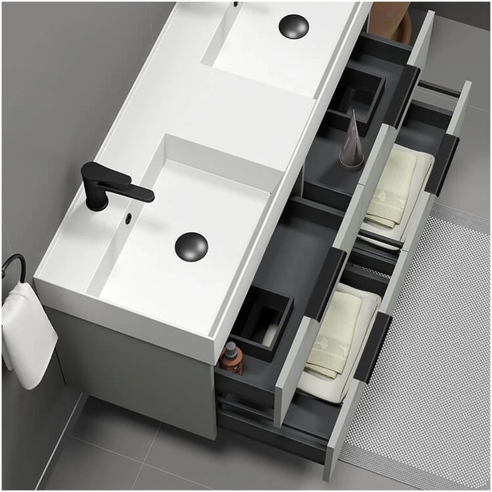 Tocador de lavabo doble montado en la pared Nameeks Derin-4818-W-2 Derin 48" - dorado Foto 3 de 4