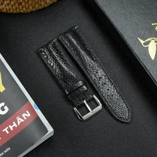 Real Hand-stitched Black Ostrich Leather Watch Band Custom Watch Strap Buckle