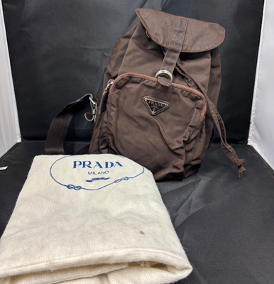 Vintage 1990's Prada Milano Tessuto Brown Nylon Leather Backpack