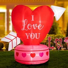 Glitzhome 5ft Inflatable Heart Arrow Blow Yard Holiday Decor - Pink/Red