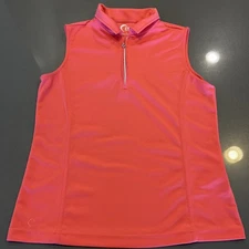 Zyia Active Clubhouse Pink Mesh Zip Up Sleeveless Polo Shirt Size Large