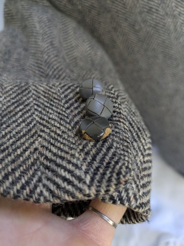 Giacca blazer vintage Lands End marrone spina di pesce tweed 100% lana cappotto sportivo 42 - Foto 14 di 18
