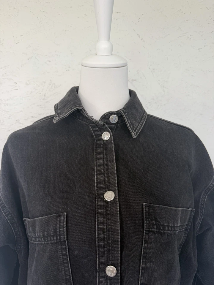 Topshop Damen Oversized Jeansjacke Gr. 34 | Washed Black | Longline | 100 % Baum - Bild 3 von 4