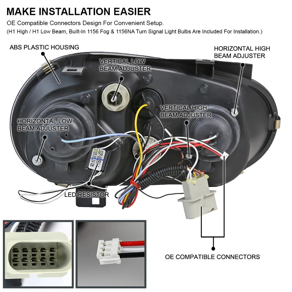 Black Fits 1999-2005 Volkswagen Golf GTI R32 MK4 LED Halo Projector Headlights Foto 4 de 4