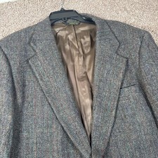 Vintage Grey Herringbone Tweed Blazer Mens Wool Blend Sport Coat USA Made 44R