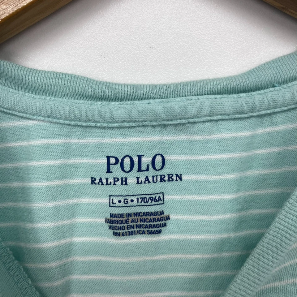 Polo Ralph Lauren T 恤女孩 L 码绿色条纹圆领小马标志 — 第 4/4 张图片