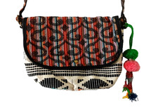 Boho Multicolor Fabric Tapestry Crossbody Handbag Purse Snap Close  Bag Charm 