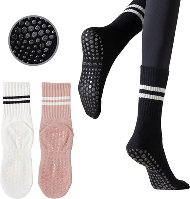 3 Pairs Womens Pilates Socks with Grips Yoga 3pairs-black,white,pink 