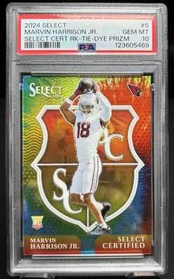 PSA 10 Marvin Harrison RC Jr Tie-Dye Prizm /25 2024 Select Certified  Jersey #