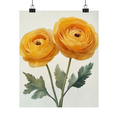 Boho Yellow Ranunculus Flower Art Print Poster, Minimalist Floral Wall Art 6